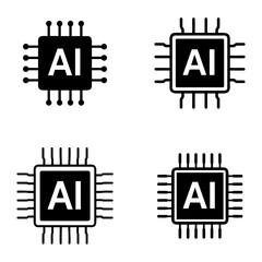 Vector four ai chip icons in black and white representing artificial intelligence concept