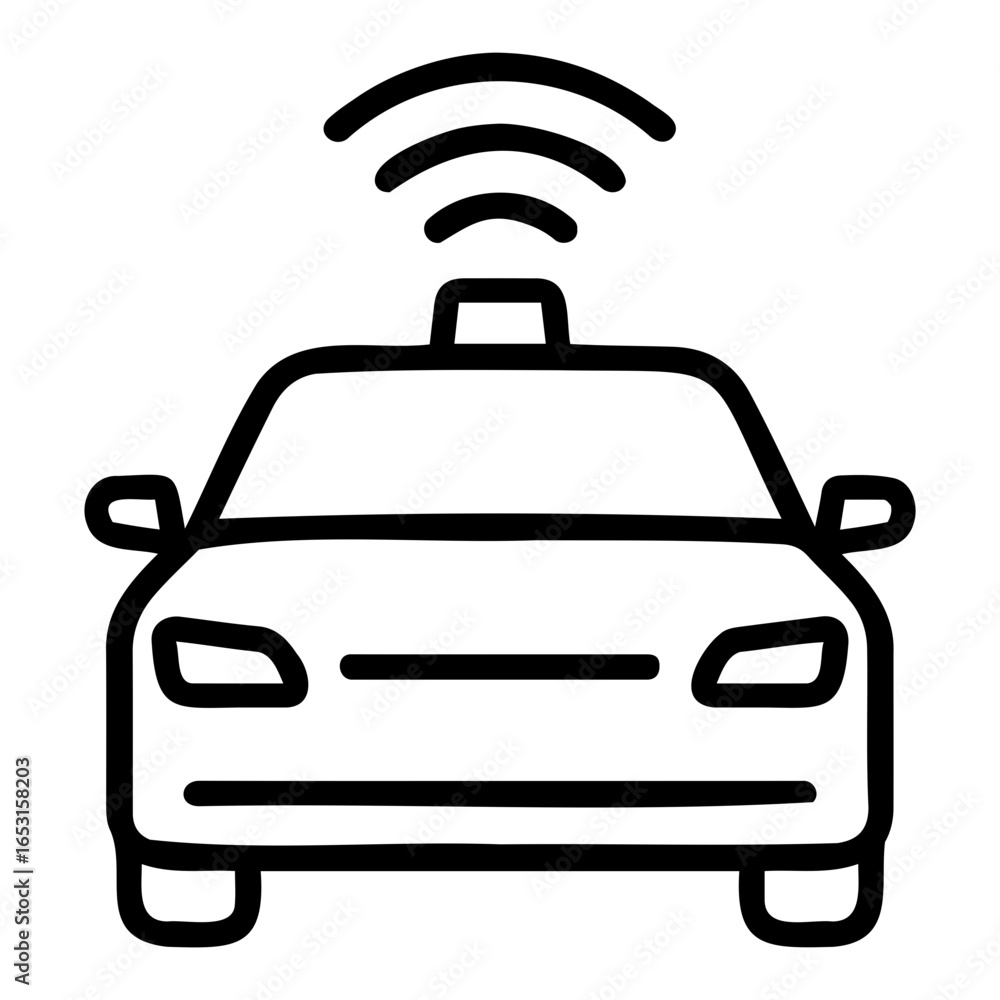 Poster vector illustration of a self driving car with visible wifi signal on top of it
