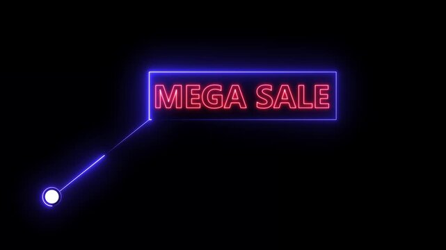 Mega Sale text animation with technology icon black background .Call-out futuristic hud animation digital white tone six pack on the black screen .