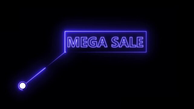 Mega Sale text animation with technology icon black background .Call-out futuristic hud animation digital white tone six pack on the black screen .