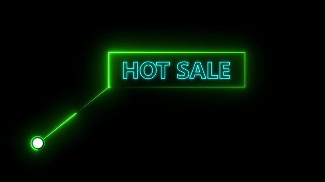 Hot Sale text animation with technology icon black background .Call-out futuristic hud animation digital white tone six pack on the black screen .