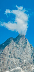 Aerial view of the Matterhorn, seen from Breuil-Cervinia. Details of the mountain. Italy