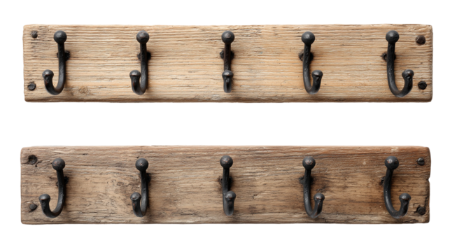 Two wooden boards with metal hangers