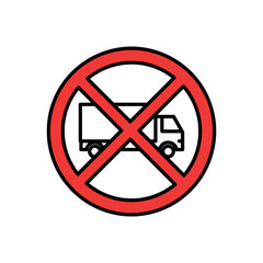 Fototapeta premium No truck traffic sign with red circle and diagonal line symbol on white background. Vector illustration