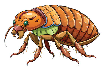 Detailed Cartoon Illustration of a Pill Bug or Woodlouse Featuring Segmented Body, Antennae, and Multiple Legs on a White Background