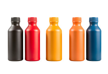 Colorful plastic bottles in a row with colored caps