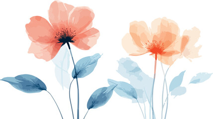 Delicate watercolor poppies in soft muted tones bloom across a white background