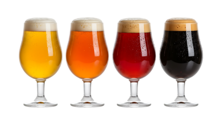 A collection of different beer types served in elegant stemmed glasses Isolated on transparent background


