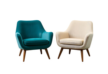 Fototapeta premium Teal and Beige Mid-Century Modern Armchairs