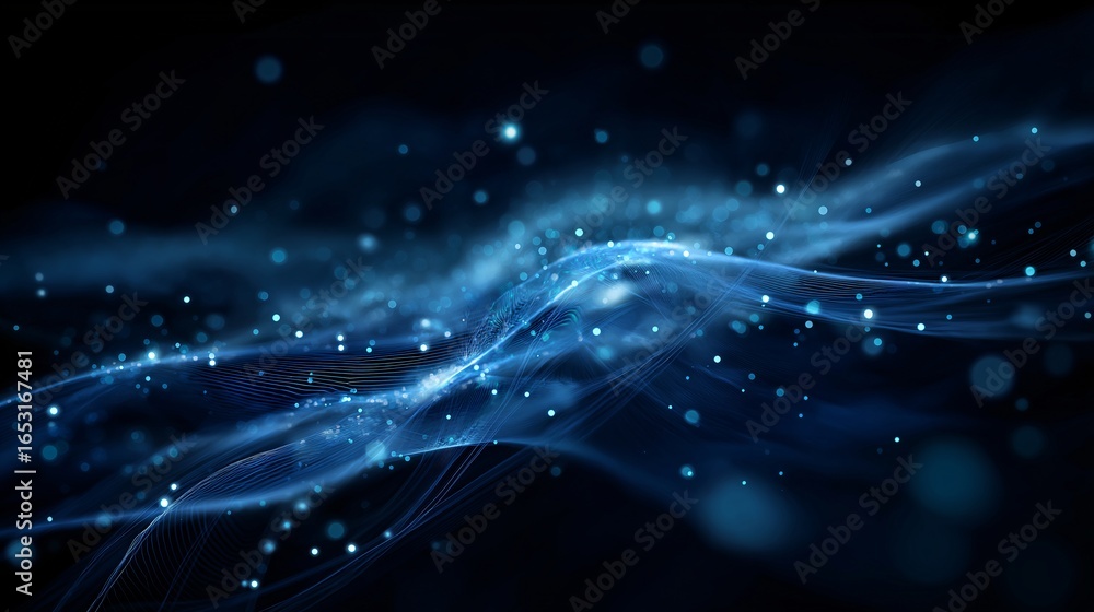 Aufkleber abstract blue wave, quantum computing inspired background with glowing particle effect, futuristic d