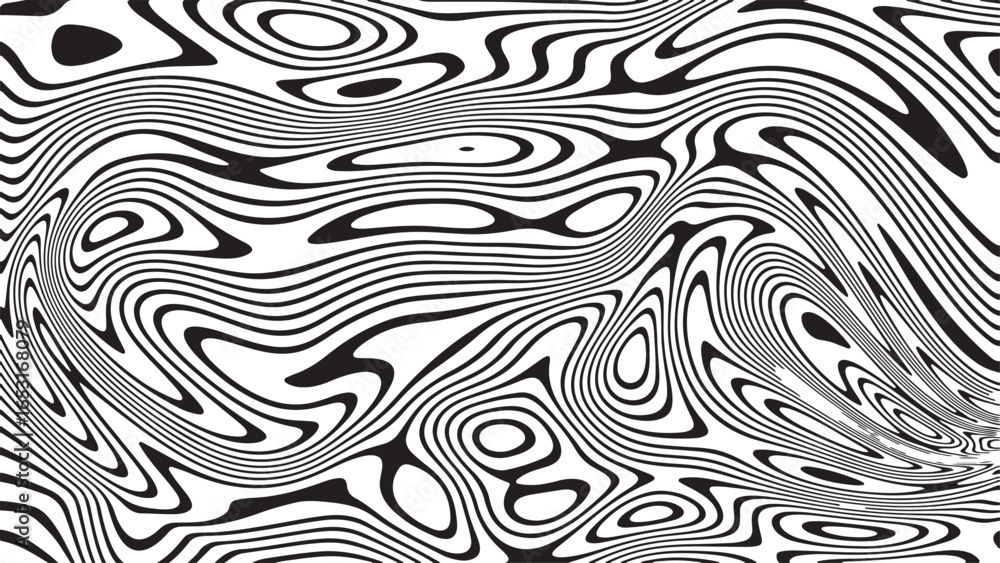 Poster abstract black and white organic flowing lines pattern with swirling shapes and psychedelic effect