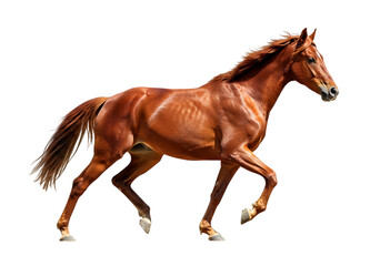 Obraz premium Elegant chestnut horse galloping gracefully Isolated on transparent background in a stunning portrait