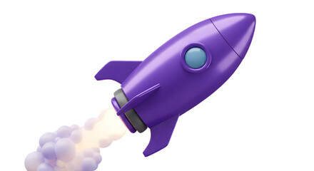 Obraz premium Purple rocket launching with smoke trail