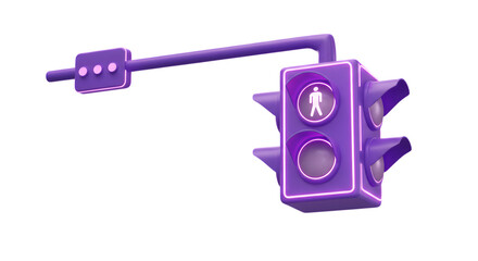 Purple traffic signal with pedestrian crossing light