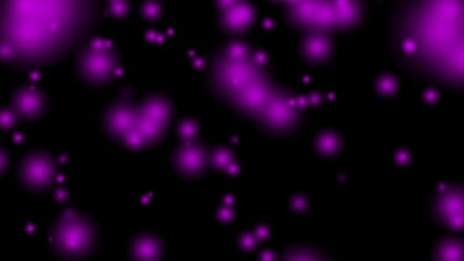 Purple bokeh particles pulsating and falling on a black background