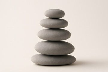 Minimalist Zen Concept with Perfectly Balanced Grey Stones on a Neutral Background