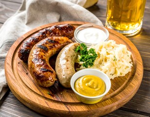 Grilled sausages with sauerkraut and mustard