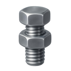 Metal bolt and nut fastened together isolated on transparent background