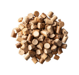 Wooden biomass pellets for sustainable heating and energy solutions isolated on transparent background, png
