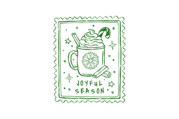 Joyful Season Hot Cocoa Stamp Design – Holiday Mug with Candy Cane and Cinnamon