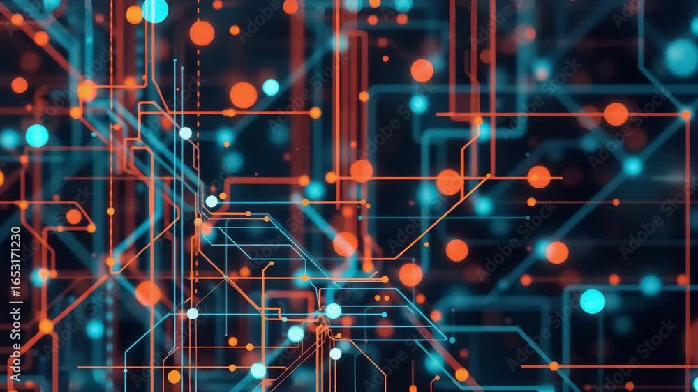 Poster futuristic glowing neon circuit animation video with abstract digital network technology background 