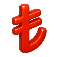 Red turkish lira currency symbol isolated on transparent background