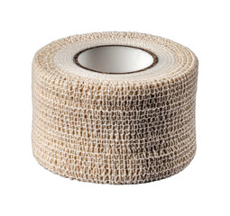 Beige self-adhesive medical bandage roll for sports and first aid isolated on transparent background, png