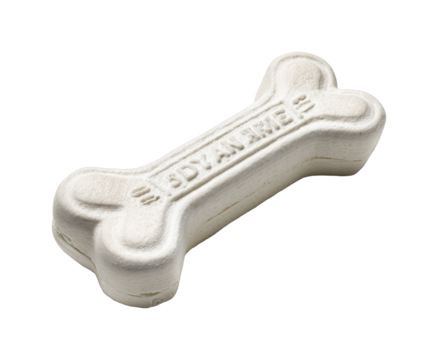 White dog bone shaped treat with embossed text isolated on transparent background, png