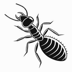 Monochrome Termite Illustration Detailed Black and White Drawing of a Wood Eating Insect with Piercing Mandibles and Segmented Body