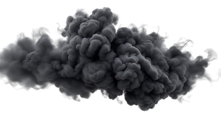 Dark gray volumetric smoke plume Isolated on transparent background for design projects