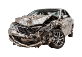 Car accident scene urban area vehicle damage daylight realistic safety risks isolated on transparent background, png
