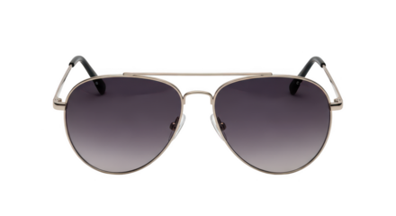 Silver aviator sunglasses with gradient lenses isolated on transparent background