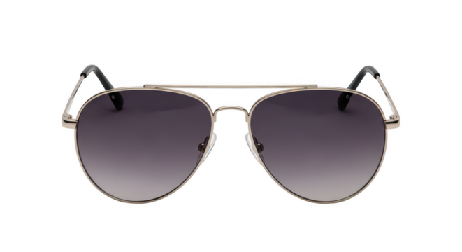 Silver aviator sunglasses with gradient lenses isolated on transparent background
