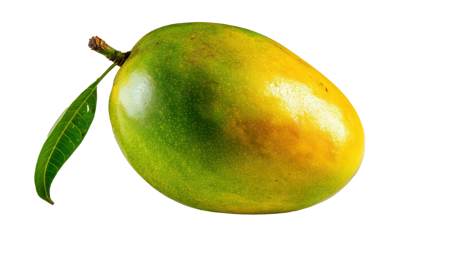 Fresh Mango with Leaf on White Background for Food Design and Culinary Projects