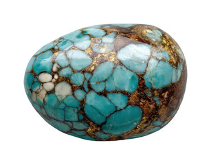 Turquoise gemstone with natural veins and patterns isolated on transparent background, png