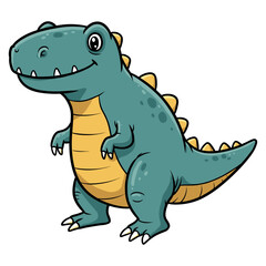 Obraz premium Cute cartoon dinosaur with yellow belly and spikes on white background. Vector illustration