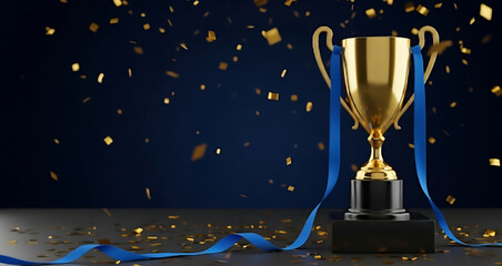 Celebrate your achievements with a stunning golden trophy, symbolizing success and victory amidst a shower of confetti.