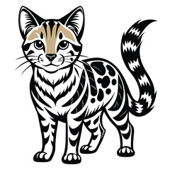 Striking Black and White Feline Illustration with Beige Accents a Unique Artistic Rendition of a Playful Cat