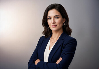 Confident Professional Businesswoman Studio Portrait Arms Crossed Blue Suit Leadership