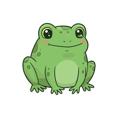 Obraz premium Cute cartoon green frog with big eyes on white background. Vector illustration