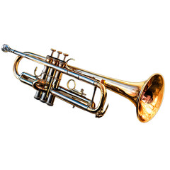 Fototapeta na wymiar A gleaming brass trumpet with intricate valves and a flared bell isolated on transparent background