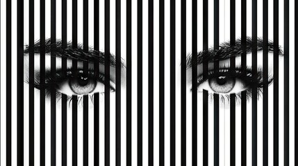 Eye behind black and white stripes.