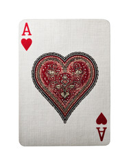 Ace of hearts playing card with intricate red heart design on white background isolated on transparent background, png