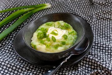 Traditional Irish colcannon - mashed potatoes with cabbage