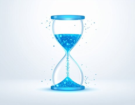 Futuristic Digital Hourglass with Glowing Particles on White Background