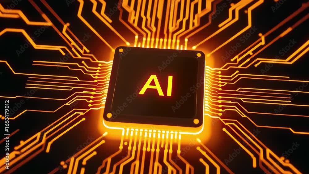 Poster artificial intelligence ai glowing chip processor technology futuristic background 4k motion animati