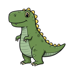 Cute green cartoon dinosaur with yellow spikes on white background. Vector illustration