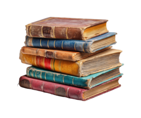 Exploring vintage literature library book collection knowledge, isolated on transparent background, png