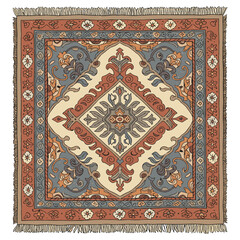 Obraz premium Traditional square persian rug with intricate geometric patterns and floral motifs. Vector illustration