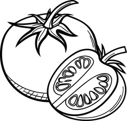 Fresh ripe tomato and half sliced showing juicy seeds and vibrant flesh perfect for healthy cooking